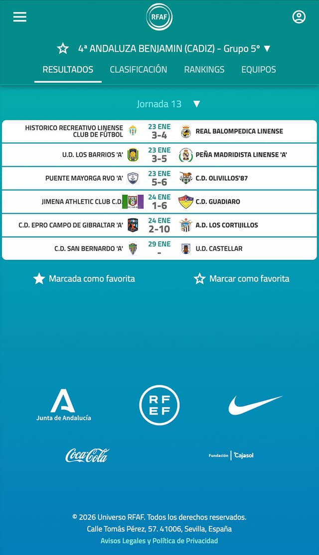 Resultados y calendario de partidos
